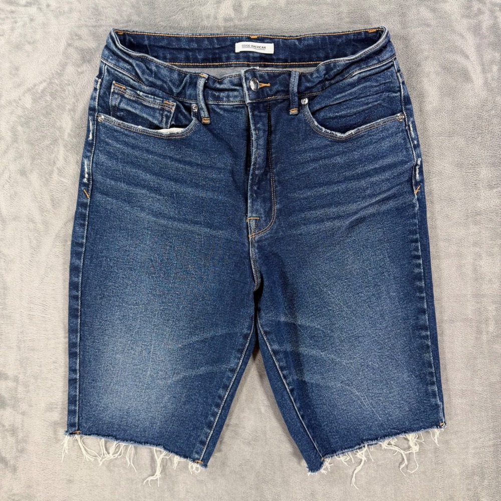 Good American High Rise Bermuda Shorts Womens Size 14/32 Blue Denim
